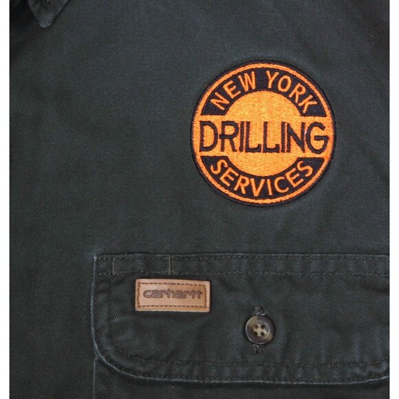 Vtg CARHARTT Gray Button Up Work Shirt New York Drilling Patch Mens sz L /839 - Picture 4 of 6